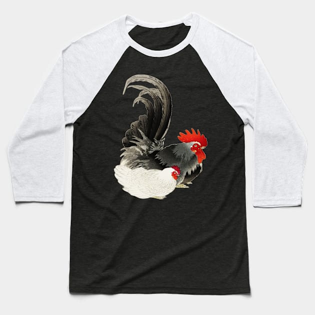 Painted Rooster and Hen Baseball T-Shirt by FrogAndToadsWorkshop